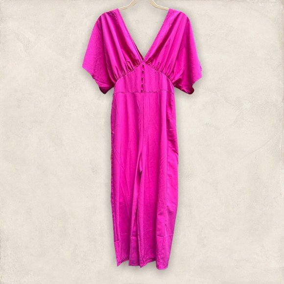 NWT ASOS Design Magenta Tea Jumpsuit With Kimono Sleeve And Button Detail Size 4 - Picture 4 of 12